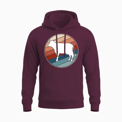 Cow in Retro Style Unisex Hoodie - Maroon