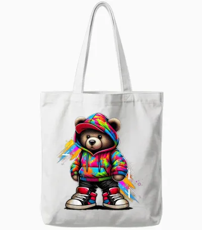 Colourful Hip Hop Teddy Bear Urban Rap Music Breakdance Tote Bags - White