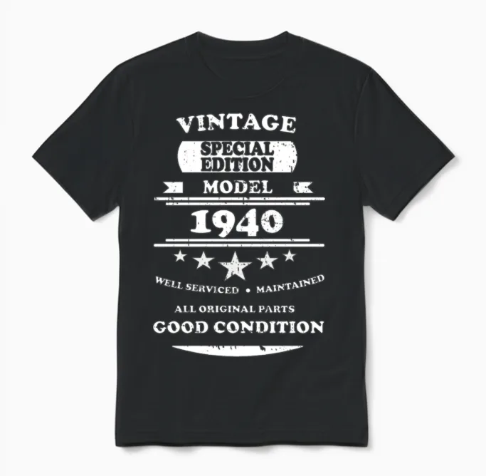Vintage Retro White 1940 Unisex T-Shirt - Black
