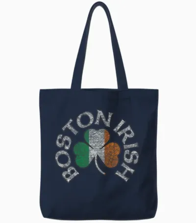 Boston Irish Shamrock Flag Clothing Tote Bags - Navy