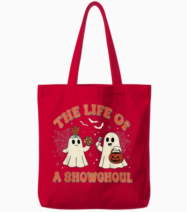 The Life of a Showghoul Retro Halloween Show Ghosts Girl Tote Bags in Red