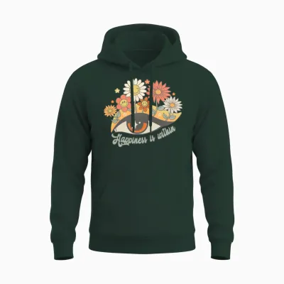 Happiness Is Within, Retro Groovy, Unisex Hoodie - Forest