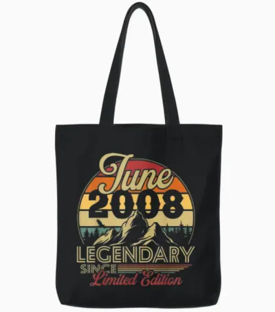 Vintage Anniversaire 18 Ans Pour Né En Juin 2008 Cadeau Tote Bags - Black