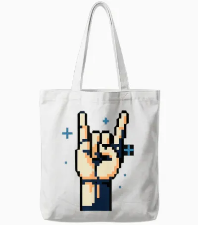 Pixel Rock Horn Hands - 8-Bit Retro Metal Gesture Tote Bags - White