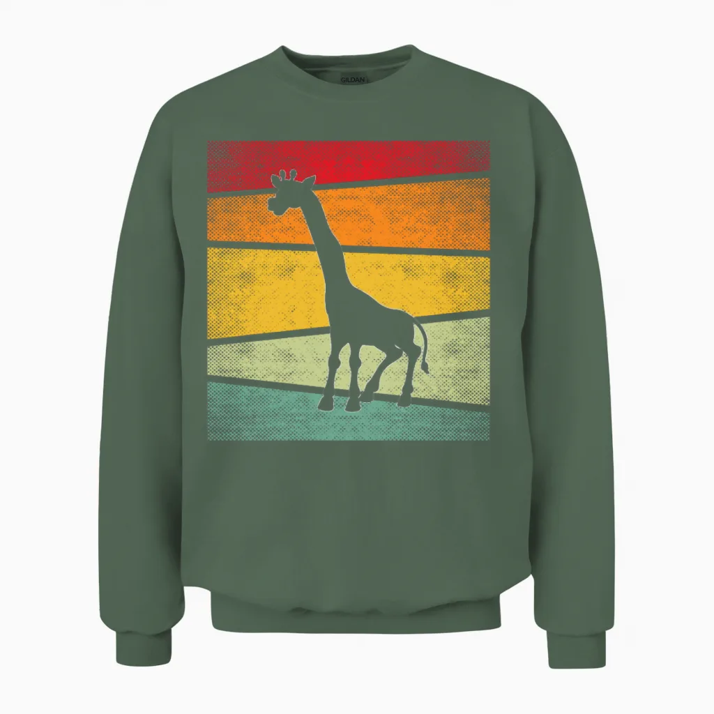 Giraffe Retro Unisex Sweatshirt in Military Green
