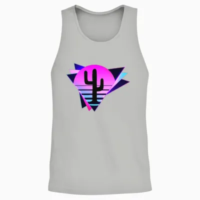 Cactus Silhouette Retro Unisex Tank Top - Ash