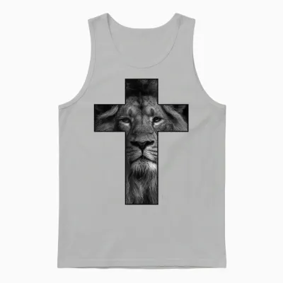 T-Shirt « Faith in God » Avec Motif Tête De Lion Et Croix De Jésus Unisex Tank Top - Ash