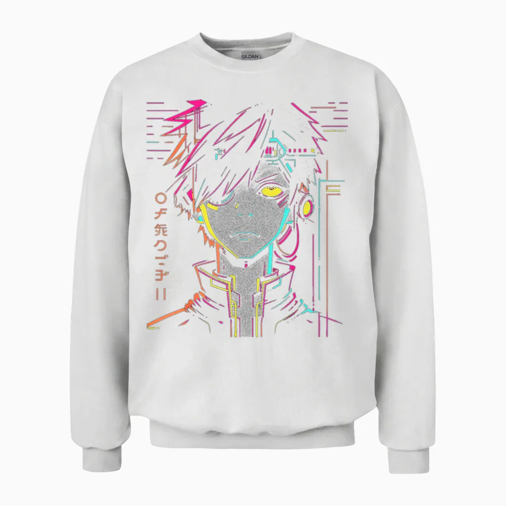 Anime Manga Pattern Colorful Illustration Anime T-Shirt, Black, S Unisex Sweatshirt in White