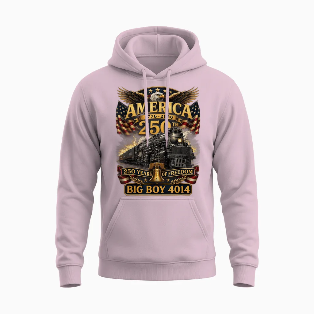 Big Boy 4014 Train Usa 250th Anniversary Patriotic American Unisex Hoodie in Light Pink