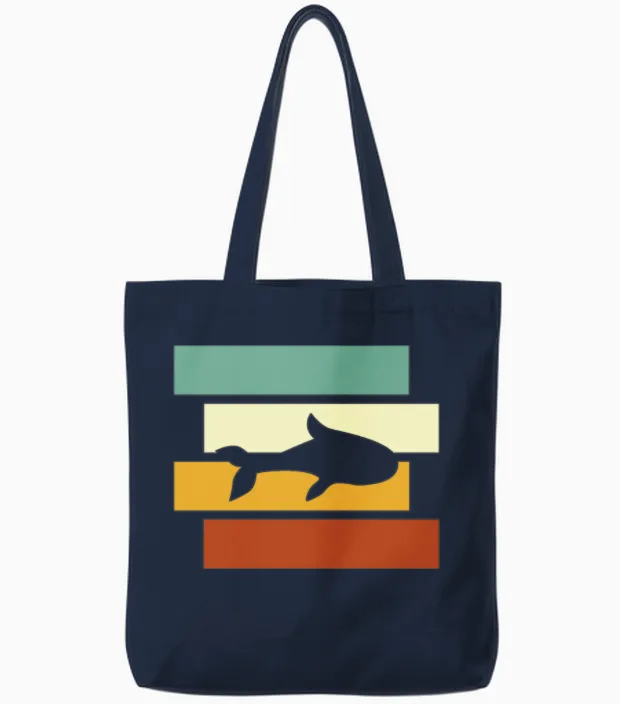 Fish Retro Tote Bags in Navy