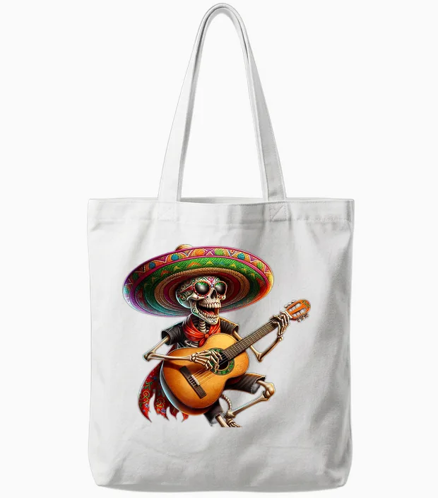 Mexico Skeleton Halloween Dia De Los Muertos T-Shirt, Black, S Tote Bags in White