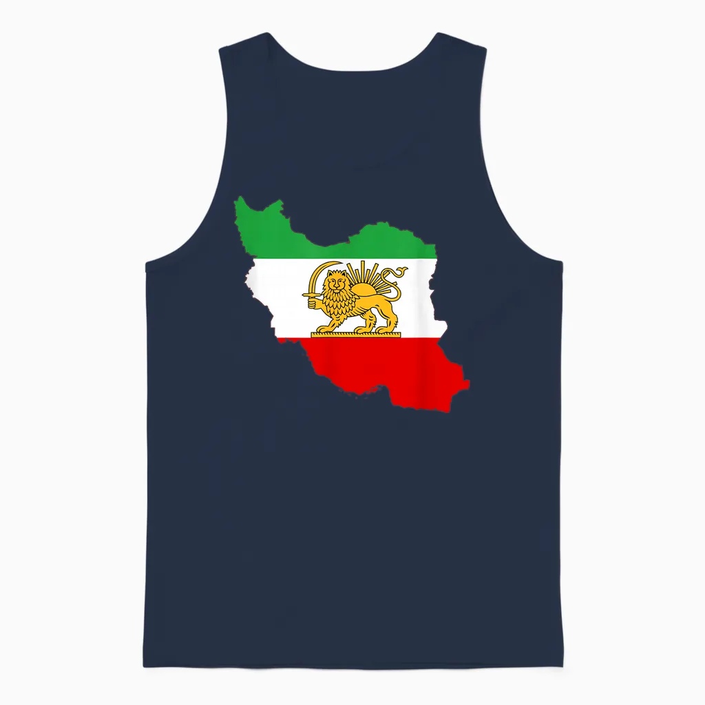 Persian Lion Flag, Iran Map, Iranian Heritage Flag ... Unisex Tank Top in Navy