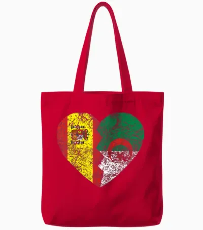 Drapeau De L'espagne Algérie Cœur | Espagne Algérie Roots Vintage Tote Bags - Red