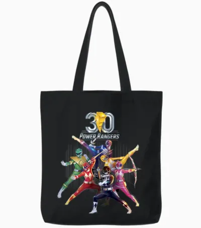 Kinder Power Rangers 30th Anniversary Mighty Morphin Vintage Tote Bags - Black
