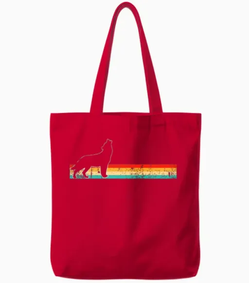 Wolf Retro Tote Bags - Red