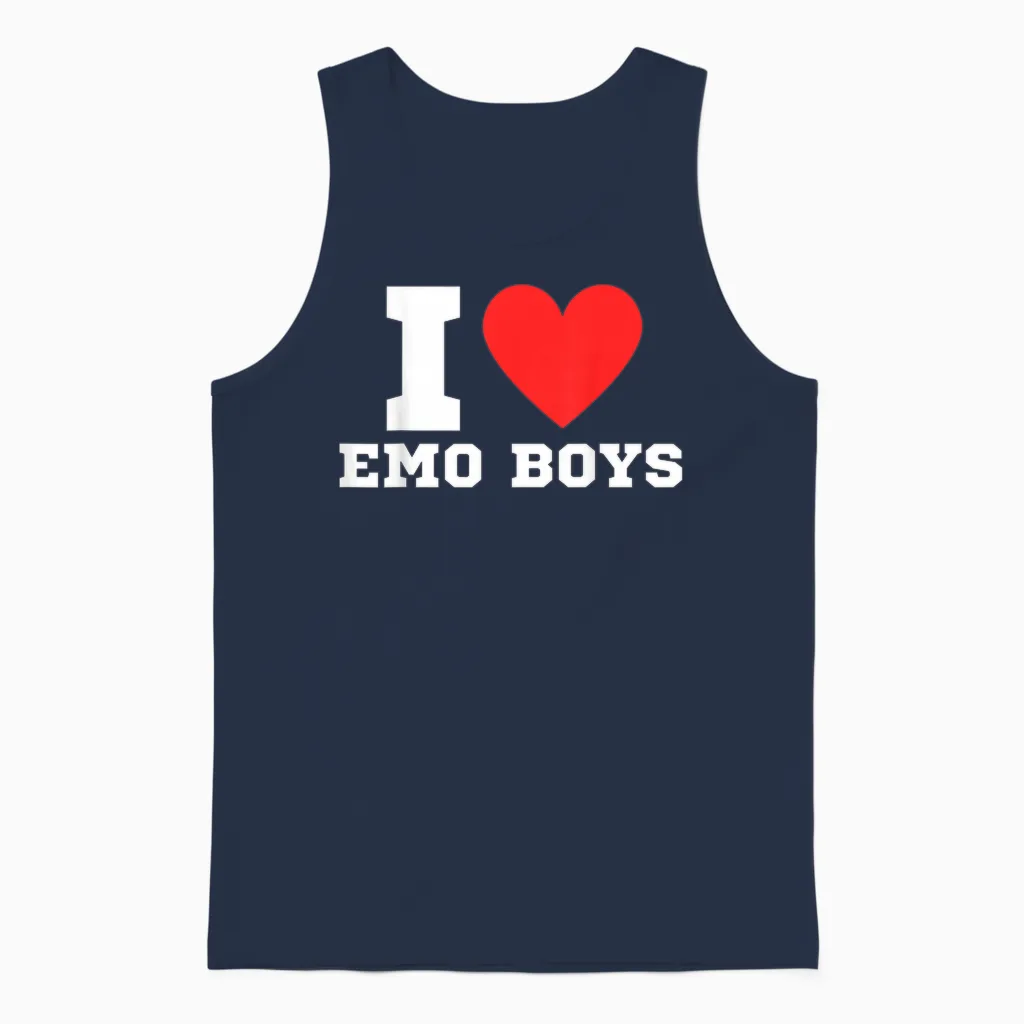 I Love Emo Boys | Y2k | Red Heart | Love | Emo | Scene T-Shirt, Black, S Unisex Tank Top in Navy