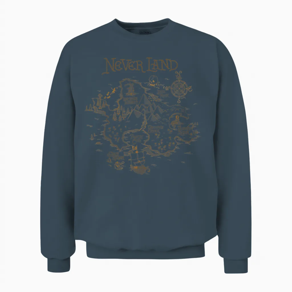 Disney Peter Pan Never Land Map Graphic Unisex Sweatshirt in Dark Heather