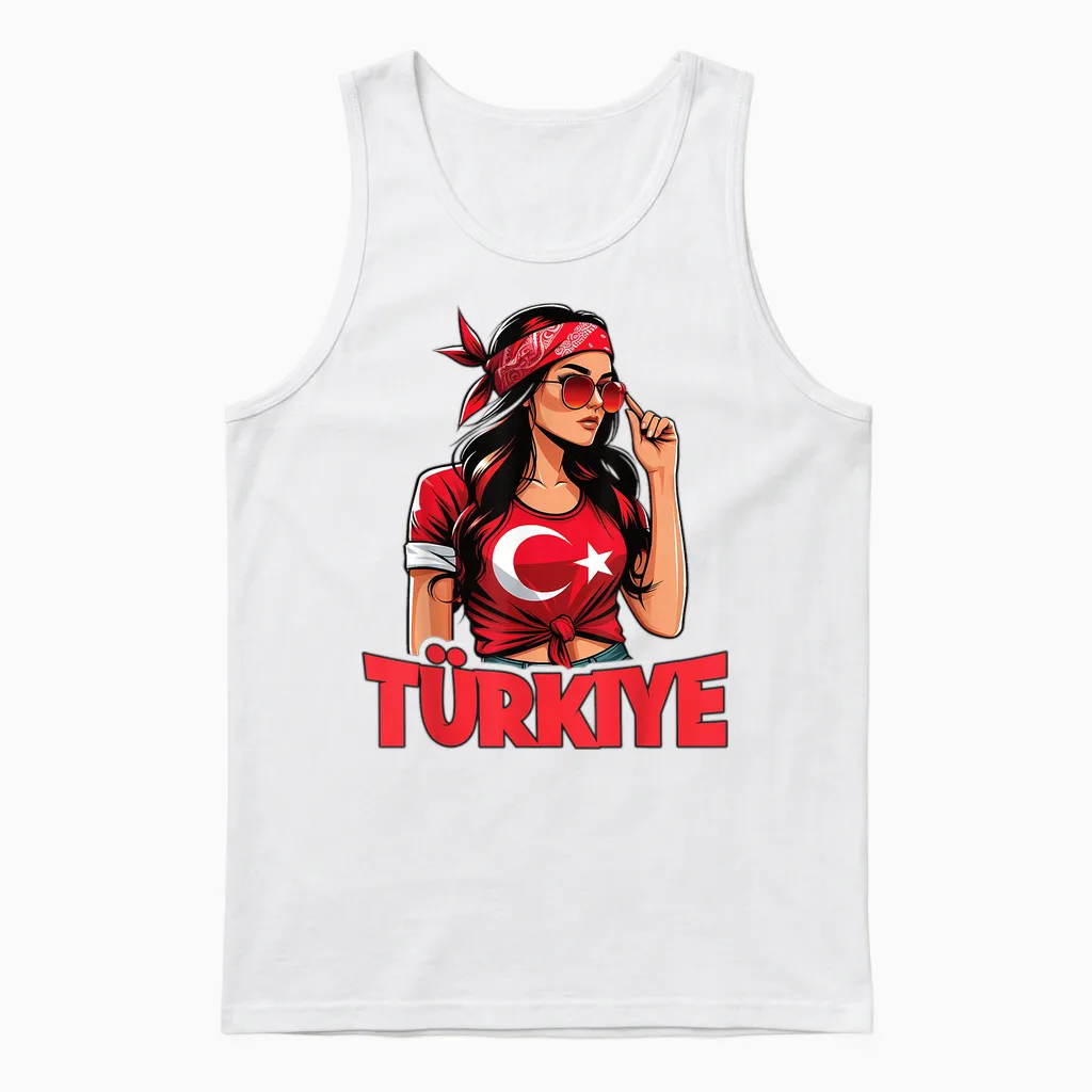 Türkei Flagge Frau Sonnenbrille Mädchen Türkiye Unisex Tank Top in White