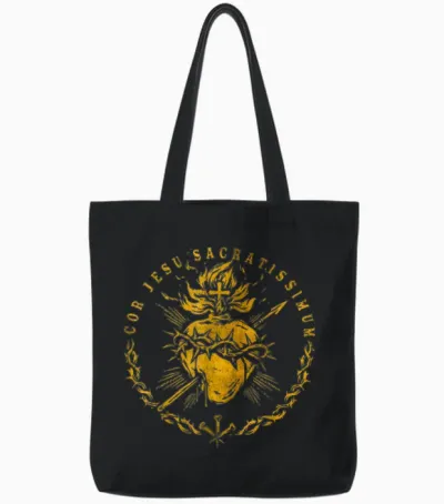 Cor Jesu Sacratissimum, Heiliges Herz Jesus Katholischer Glaube Tote Bags - Black