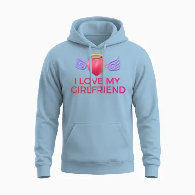 I Love My Girlfriend - Cute Angel Heart Graphic Unisex Hoodie - Light Blue
