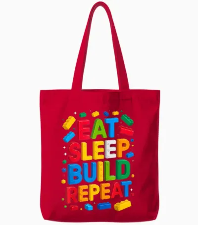 Eat Sleep Build Repeat Bausteine, Bausteine Tote Bags - Red