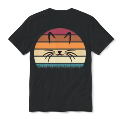 Retro Cat Unisex T-Shirt - Black