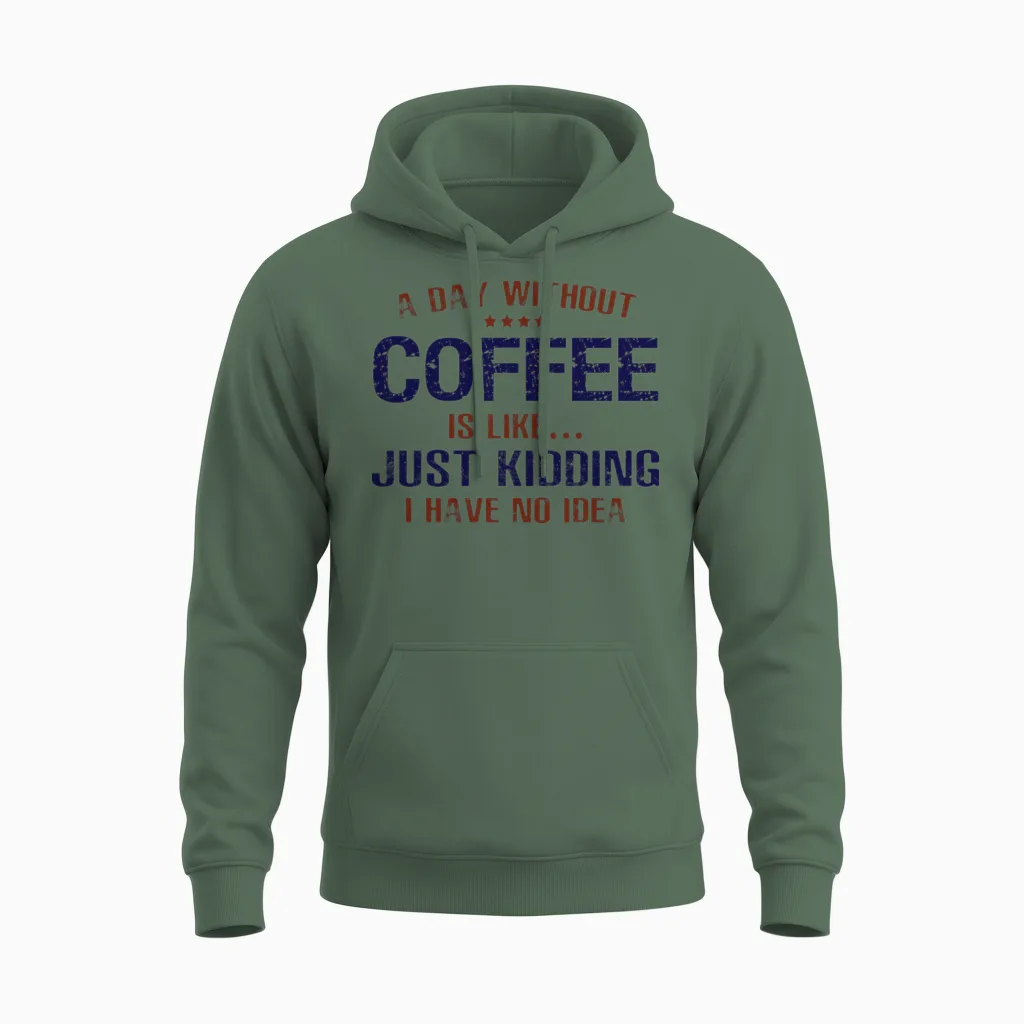 A Day Without Coffee Funny Unisex Hoodie in Military Green