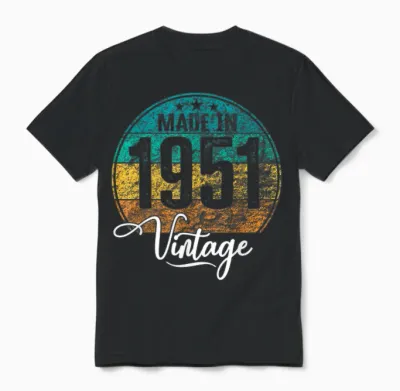 Anniversaire Vintage Année De Naissance 1951 Anniversaire Unisex T-Shirt - Black