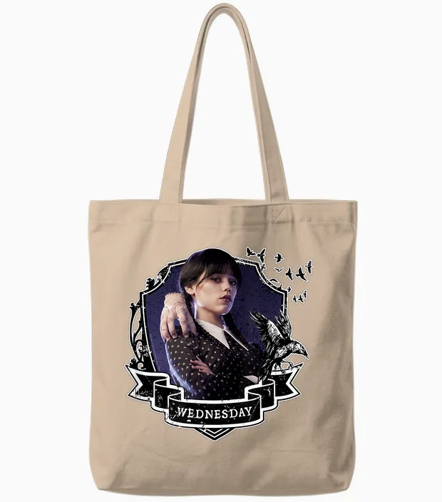 Mittwochsserie Nevermore Frame Wednesday Kurzarm Tote Bags in Natural
