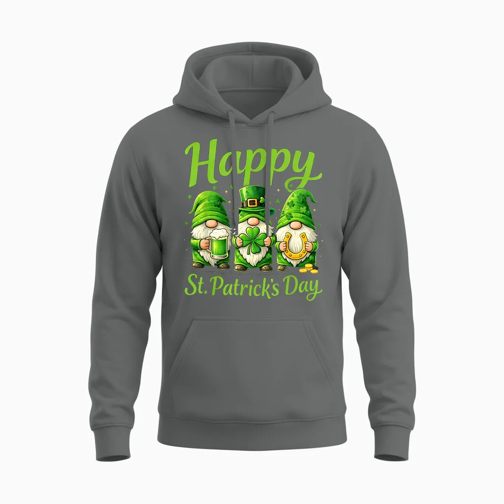 Gnomes Happy Saint Patrick Day Celebration St Patrick Day Unisex Hoodie in Graphite Heather