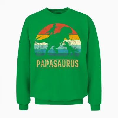 Papa Dinosaurier T Rex Papasaurus 2 Kinder Vatertag Unisex Sweatshirt - Irish Green