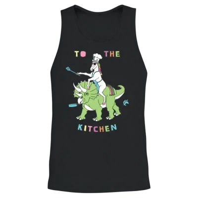 To the Kitchen Unicorn Riding Dinosaur Unisex Tank Top - Black