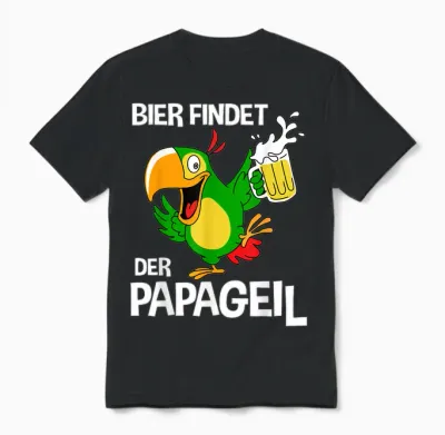 Men's Funny Father's Day T-Shirt with German Text "bier Findet Der Parrot", Black, S Unisex T-Shirt - Black