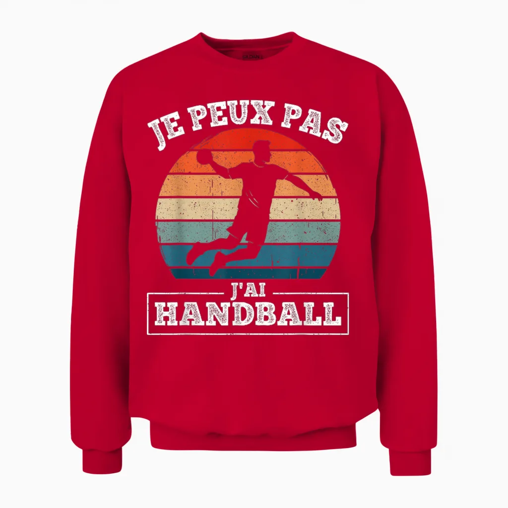 Je Peux Pas J'ai Handball Humour Handball Player Hand Fan Unisex Sweatshirt in Red