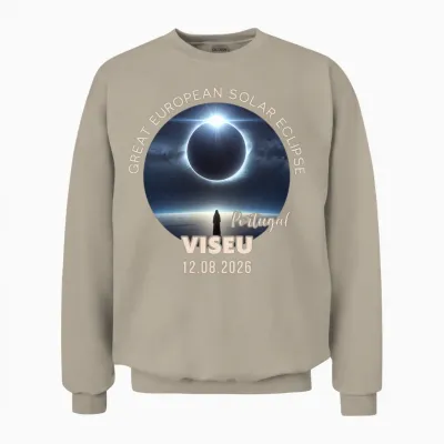 Viseu, Portugal Great European Solar Eclipse 2026 Manche Longue Unisex Sweatshirt - Sand
