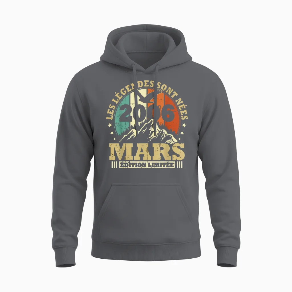 Les Légendes Sont Nées En Mars 2006, Anniversaire 20 Ans Unisex Hoodie in Charcoal