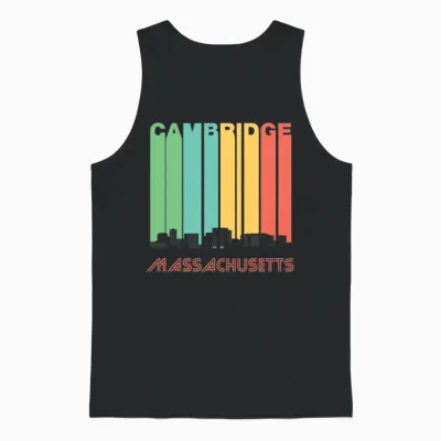 Retro Cambridge Massachusetts Skyline Unisex Tank Top - Black
