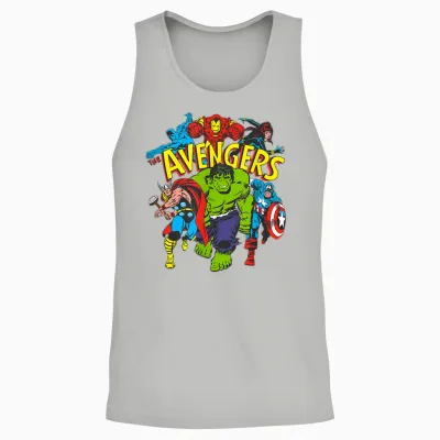 Amazon Essentials Men's Marvel Avengers Comic Heroes T-Shirt, White, Small Unisex Tank Top - Ash