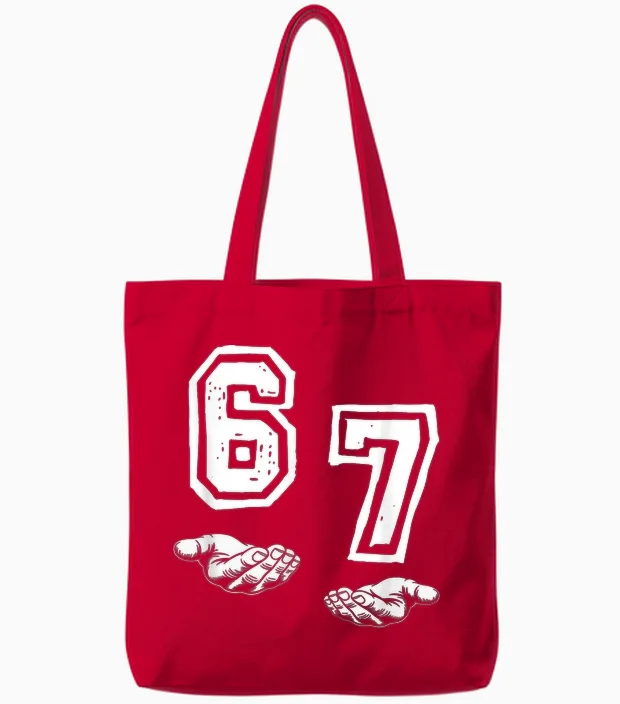 Six Seven 67 Meme Funny Gen Alpha Brain Red Tote Bags in Red