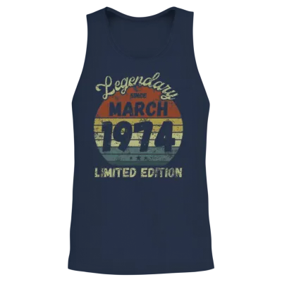 March 1974 - Vintage Birthday Present Unisex Tank Top - Navy