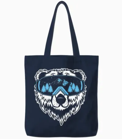 Funny Ski Bear, Ski Mask Funny Ski, Ski, Skiing Tote Bags - Navy