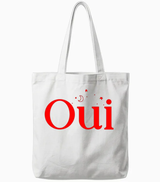 Oui French Word Yes France Paris Message Tote Bags in White