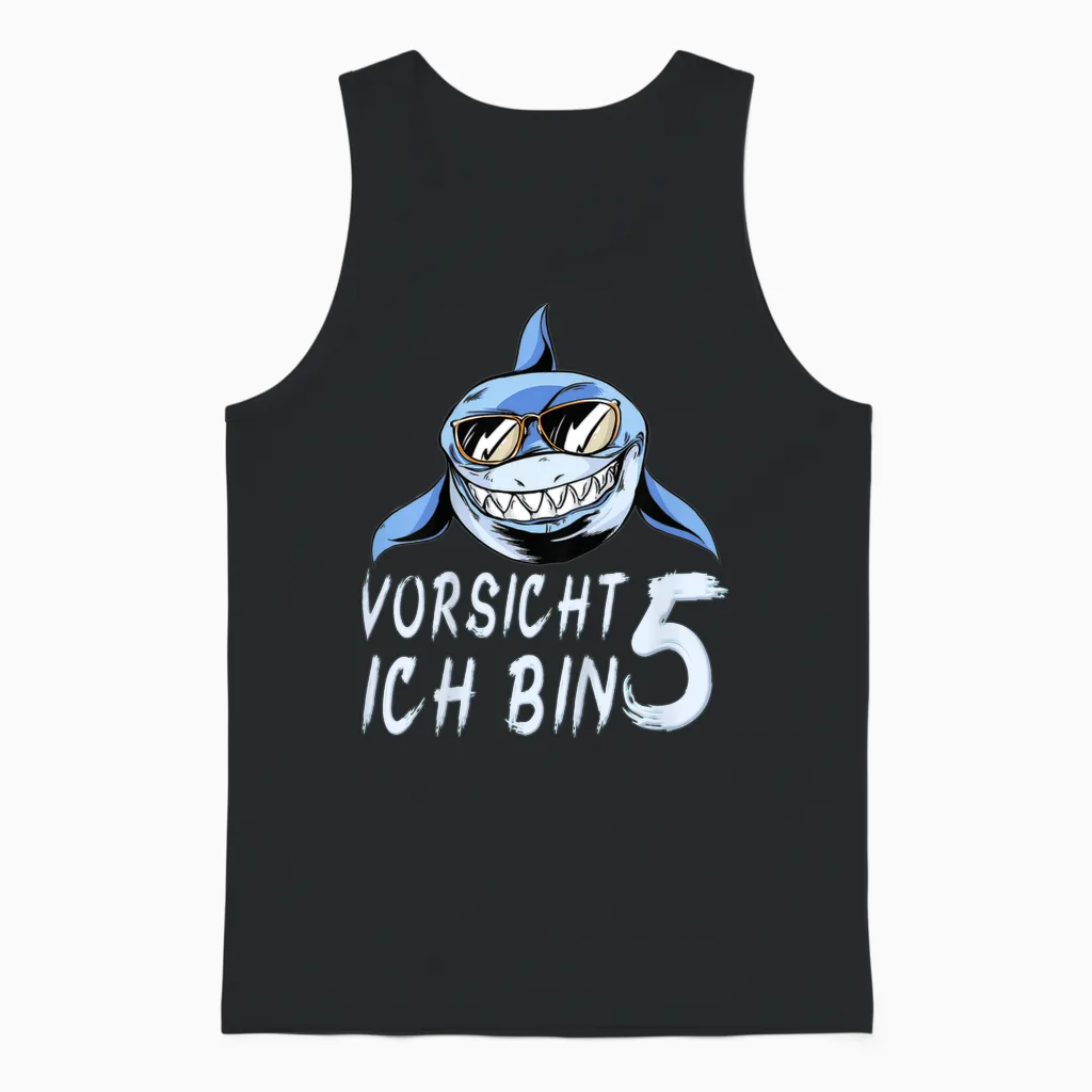 Kinder Hai 5 Jahre Geburtstagsshirt Junge Haifisch Hai 5 Geburtstag Unisex Tank Top in Black