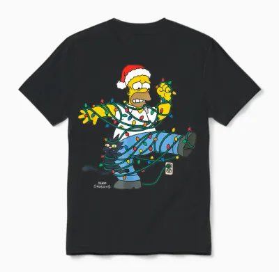 The Simpsons Holiday Homer Simpson Christmas Lights Tangle Unisex T-Shirt - Black