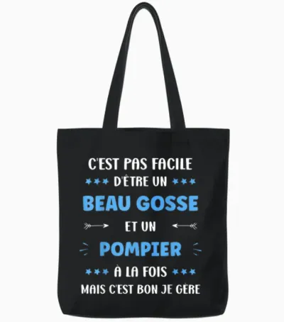 Departure Craft Super Fireman Humour Handsome Kid Fireman T-Shirt, Black, S Tote Bags - Black