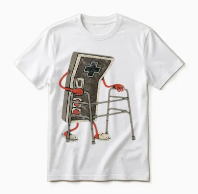 Retro Video Game Controller with Walker Funny Gamer Gaming Unisex T-Shirt - White