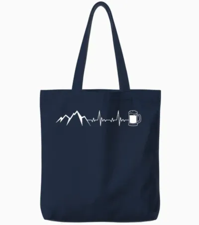 Berge Herzschlag Beer X Frequency Pulse Mountains Mountain Beer Fun T-Shirt, Black Tote Bags - Navy