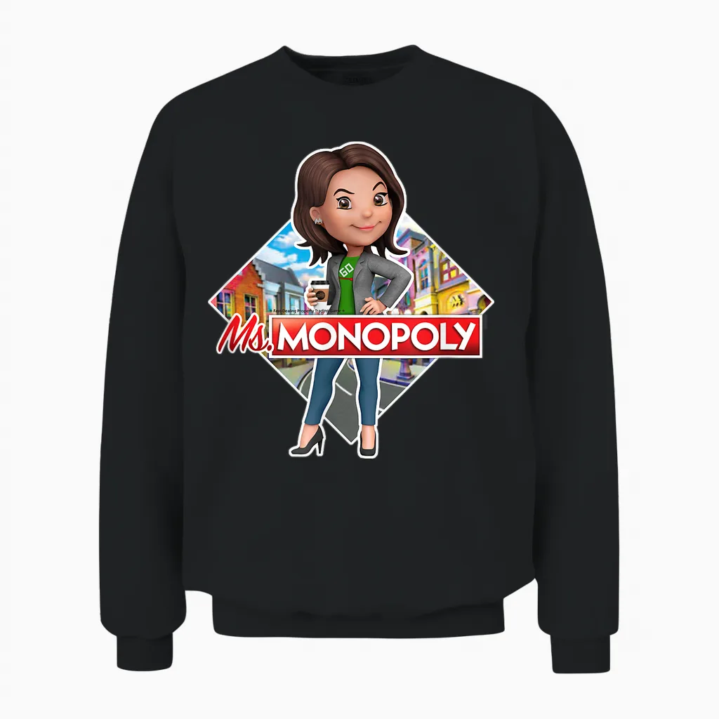 Monopoly Mrs Monopoly T-Shirt Board Game Logo, Black, S Unisex Sweatshirt in Black