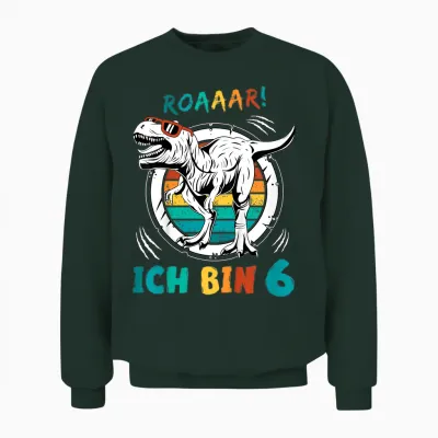 6 Geburtstag Junge Mädchen Dinosaurier 6 Jahre Alt Dino Unisex Sweatshirt - Forest