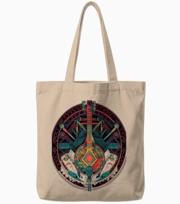 Banjo Guitar Guitarist Banjo Player Music Lover Tote Bags in Natural